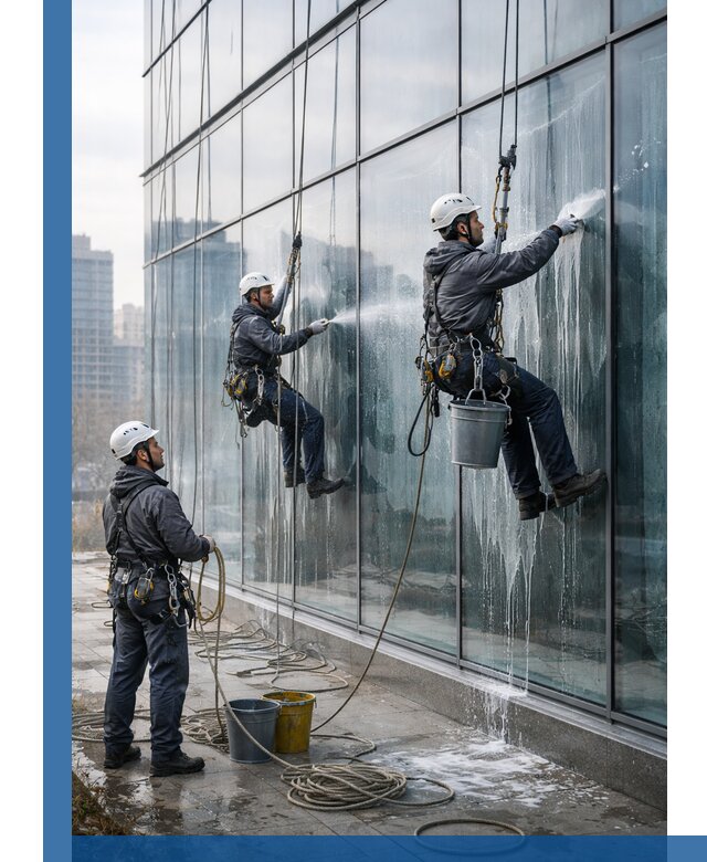 Промышленная мойка панорамных окон на высоте в Бугульме