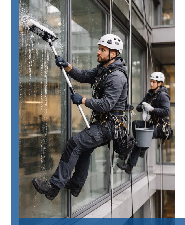 Профессиональная мойка витражей промышленными альпинистами в Бугульме