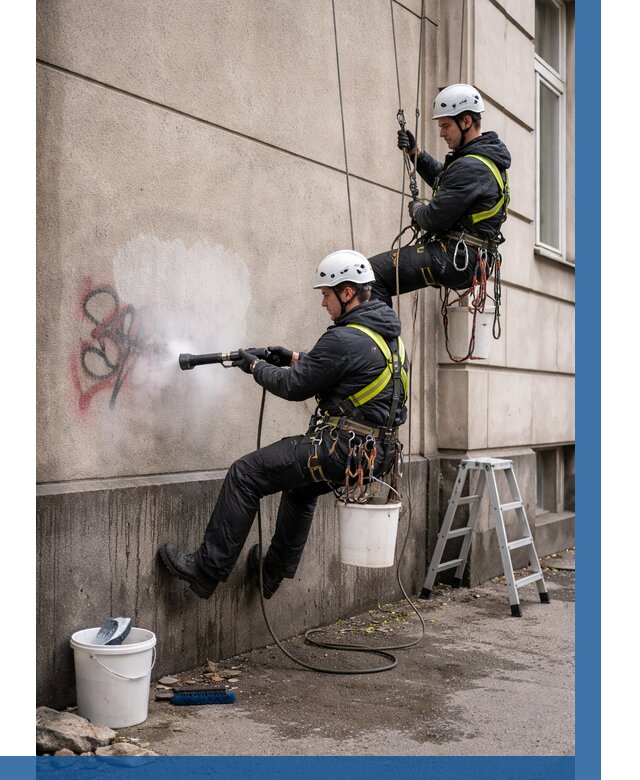 Удаление граффити с фасада в Бугульме от 4549 р. | ВЫСОТНИК-Бгл