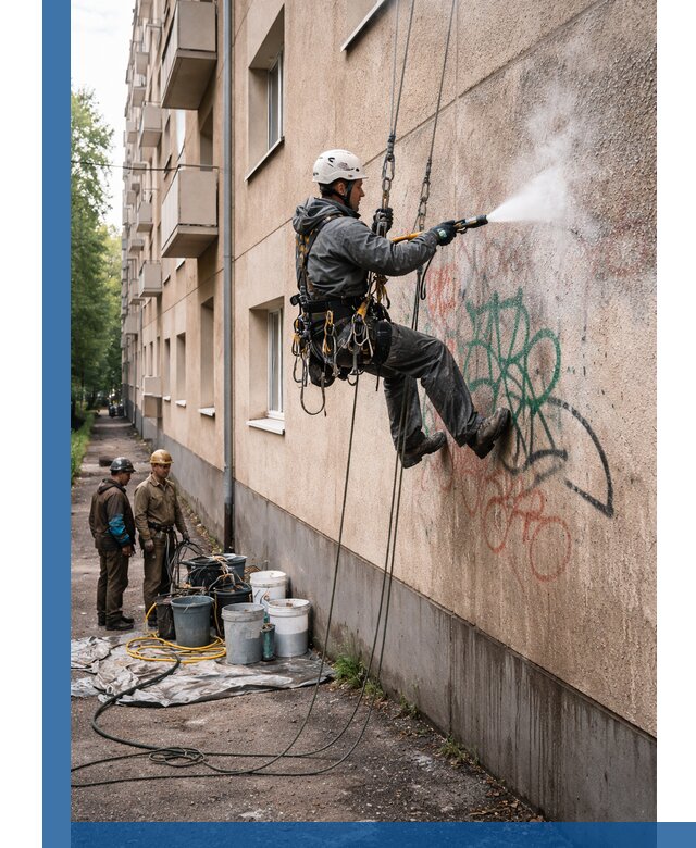 Удаление граффити с фасада в Бугульме без следов и повреждений