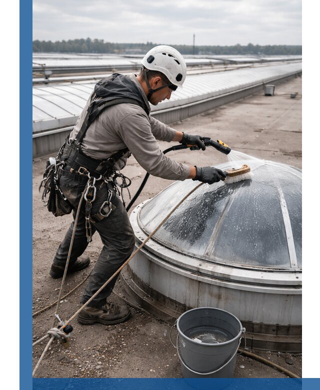 Мойка зенитных фонарей на кровле для промышленных объектов в Бугульме