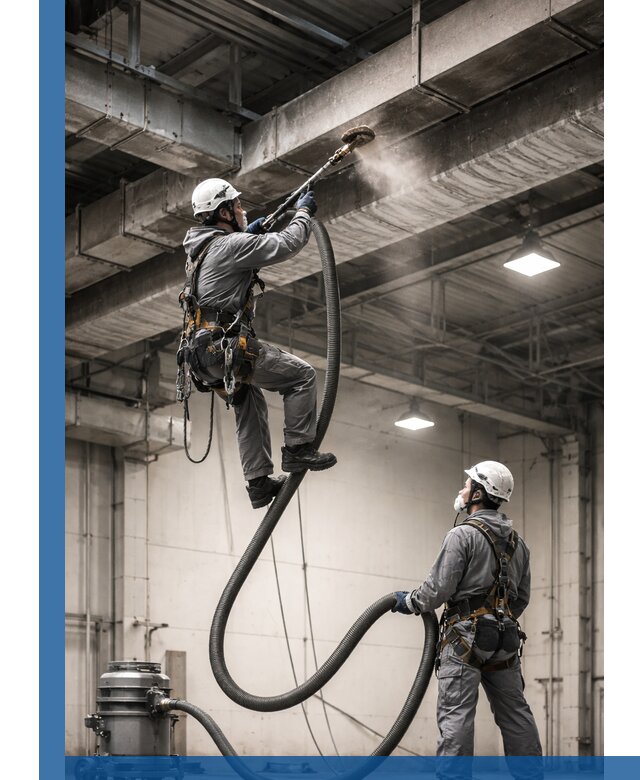 Обеспыливание потолочных конструкций в Бугульме промышленным альпинизмом