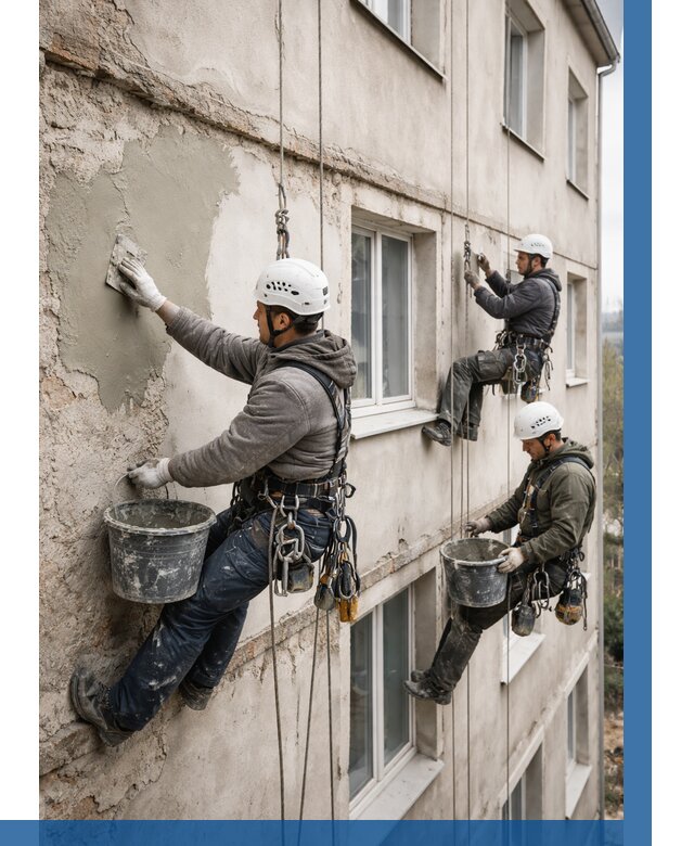 Ремонт штукатурного фасада в Бугульме от 758 р. под ключ | ВЫСОТНИК-Бгл