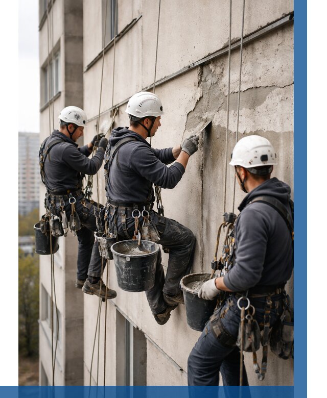 Ремонт бетонных элементов фасада в Бугульме от 2527 р. | ВЫСОТНИК-Бгл