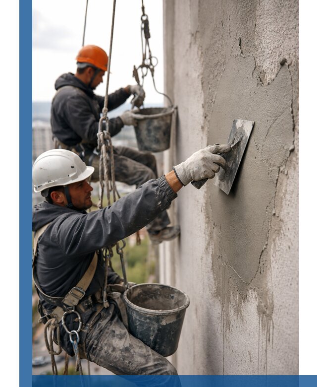 Штукатурка фасада на высоте в Бугульме профессиональные работы