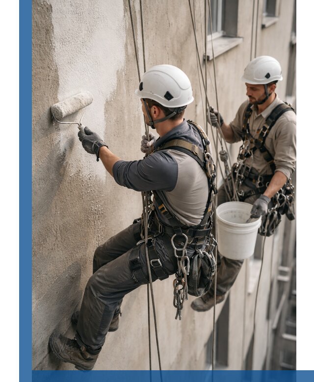 Грунтовка фасада на высоте в Бугульме промышленными альпинистами