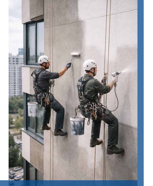 Покраска фасада альпинистами в Бугульме от 303 р. | ВЫСОТНИК-Бгл