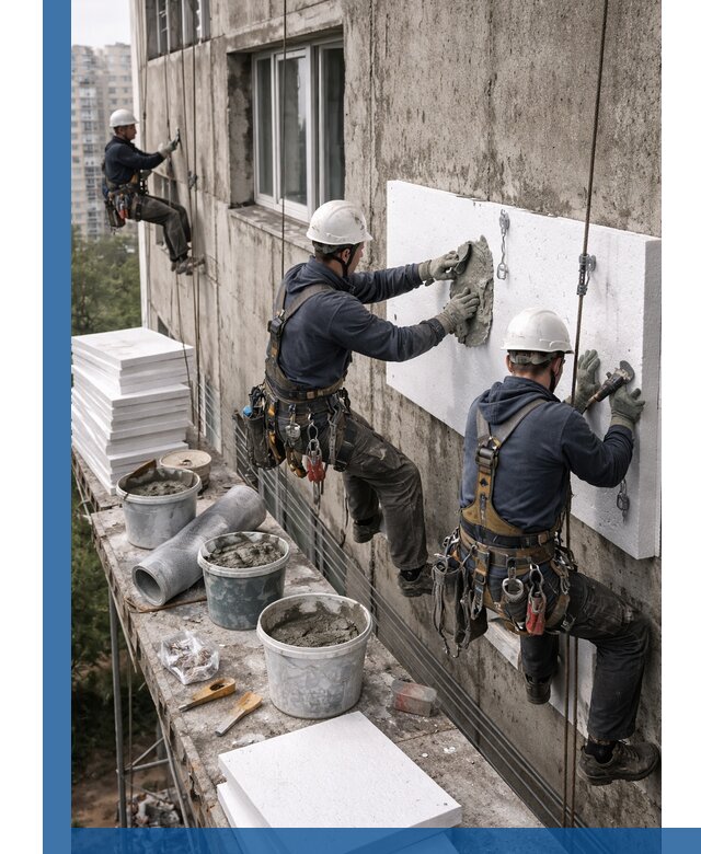 Утепление фасада пенополистиролом в Бугульме под ключ