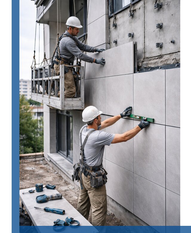 Монтаж керамогранита на фасад в Бугульме под ключ с гарантией качества