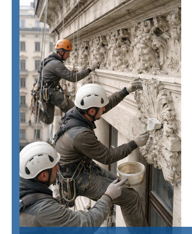 Реставрация фасадной лепнины с высотными работами в Бугульме