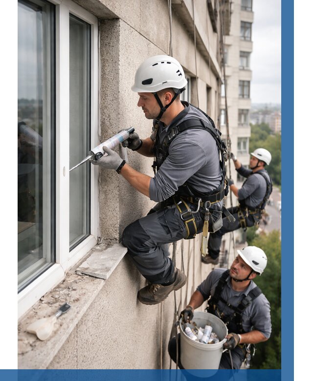 Герметизация оконных швов снаружи в Бугульме от 1516 р. | ВЫСОТНИК-Бгл