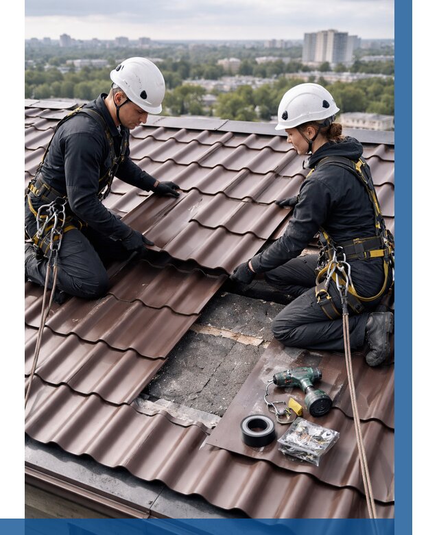 Ремонт металлочерепицы на крыше в Бугульме от 910 р. | ВЫСОТНИК-Бгл