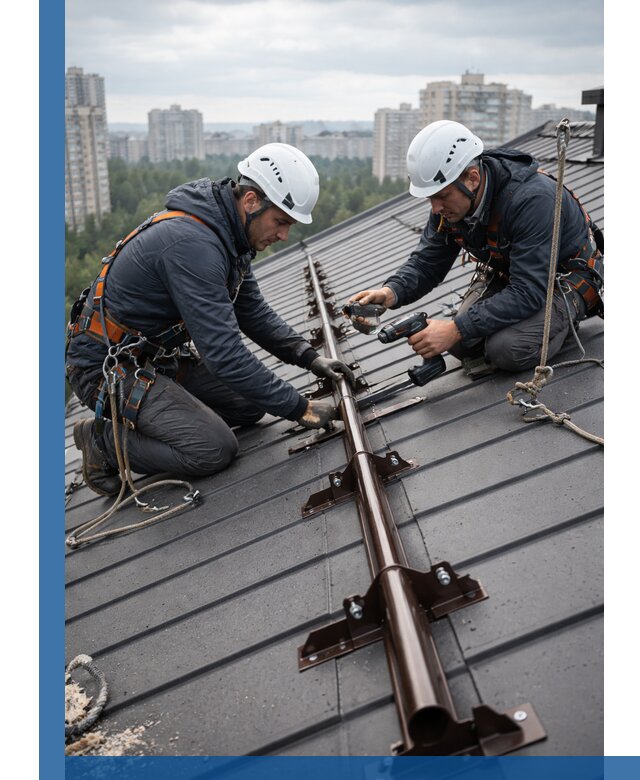 Монтаж снегозадержателей на кровле зданий в Бугульме под ключ