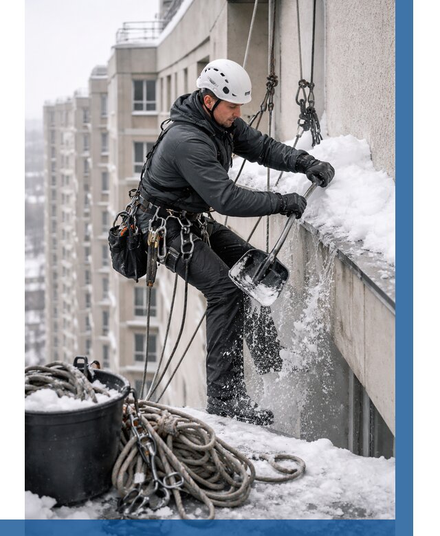 Очистка карнизов от снега в Бугульме от 303 р. | ВЫСОТНИК-Бгл