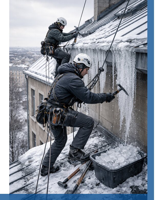 Удаление наледи с кровли в Бугульме от 5559 р. | ВЫСОТНИК-Бгл