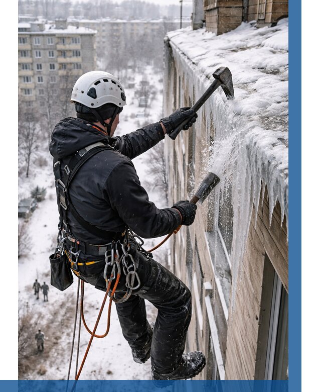 Сбивание сосулек с крыши в Бугульме по цене от 4549 р. | ВЫСОТНИК-Бгл