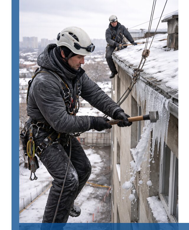 Сбивание и удаление сосулек с крыши в Бугульме безопасно