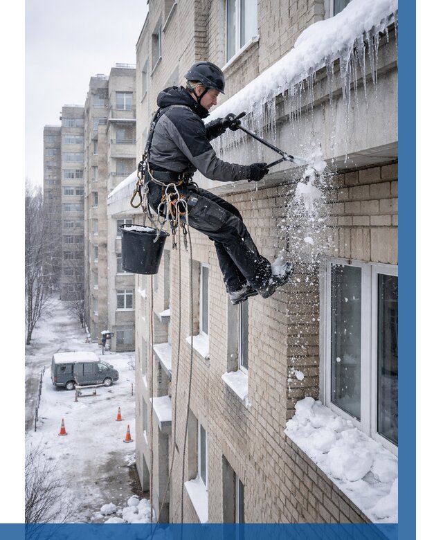 Удаление наледи с карнизов в Бугульме от 354 р. | ВЫСОТНИК-Бгл