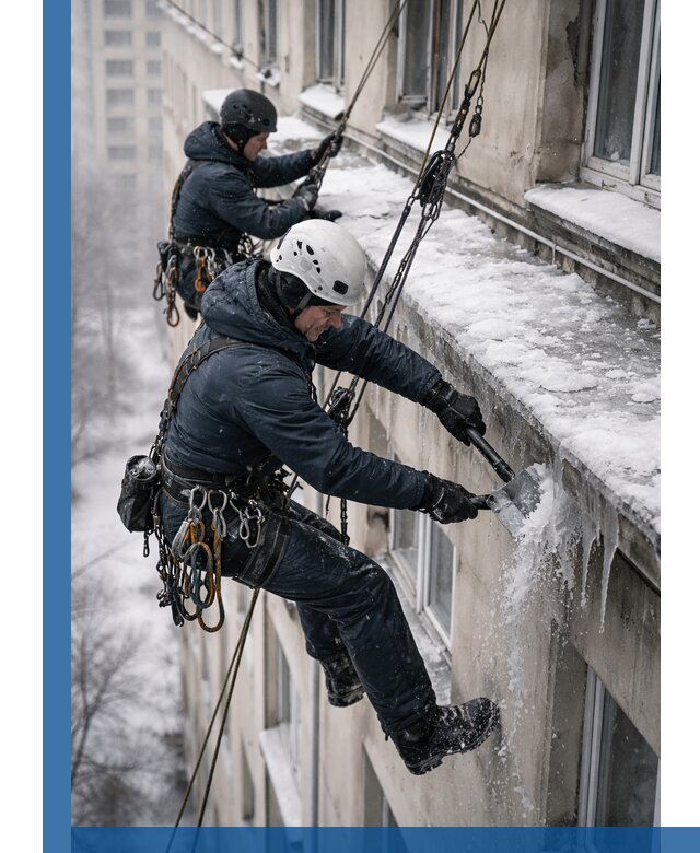 Удаление наледи и сосулек с карнизов в Бугульме профессионально