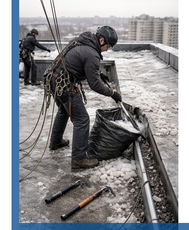 Аварийная очистка кровли в Бугульме от промальпинистов