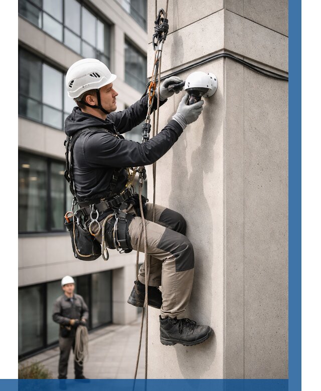 Монтаж камер видеонаблюдения на фасаде в Бугульме от 8592 р.-ВЫСОТНИК-Бгл