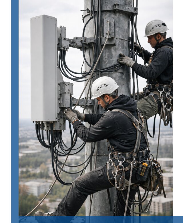 Монтаж оборудования связи на мачте в Бугульме с пусконаладкой