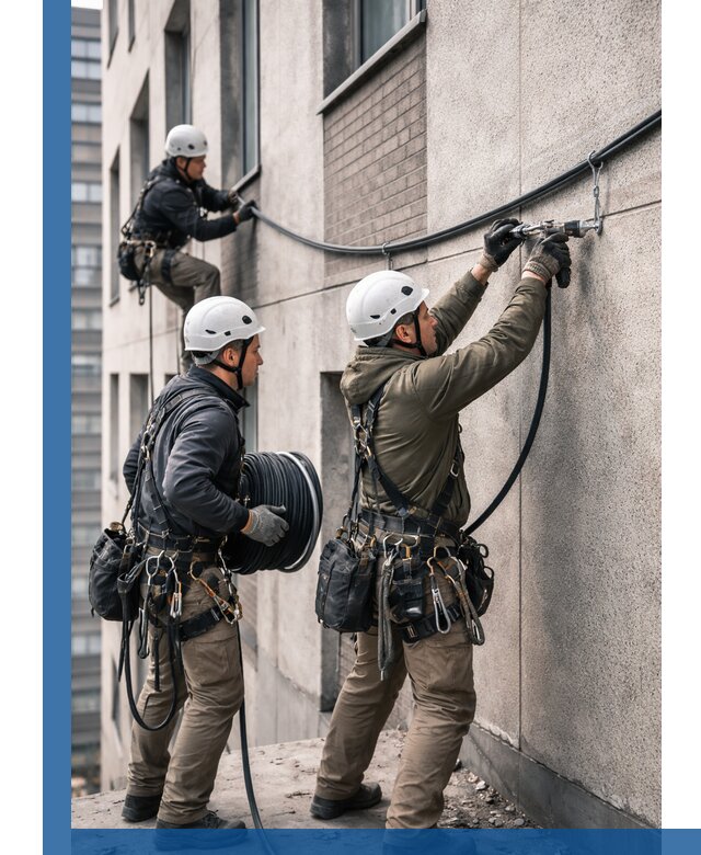 Прокладка кабеля по фасаду в Бугульме, профессиональный монтаж