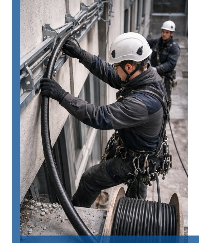 Протяжка кабеля питания на высоте в Бугульме с гарантией безопасности и качества