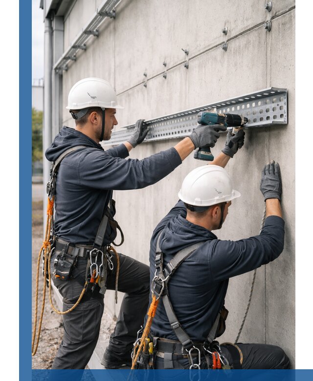 Монтаж кабельных лотков на фасаде зданий в Бугульме с гарантией