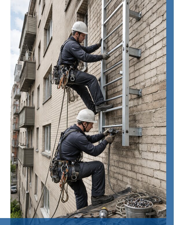 Монтаж пожарной лестницы в Бугульме от 25270 р заказать у ВЫСОТНИК-Бгл