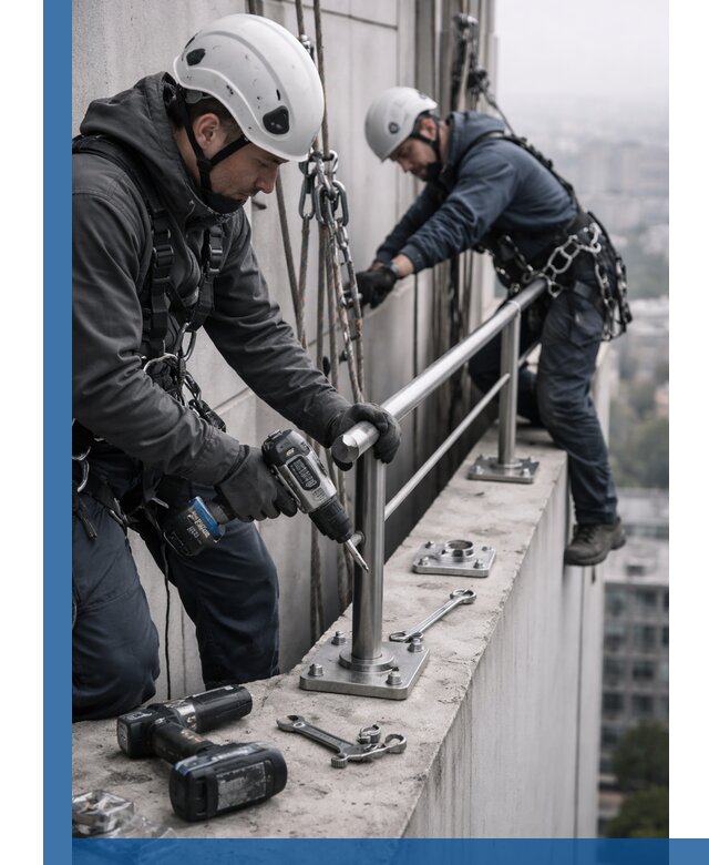 Монтаж перил на высоте в Бугульме для жилых и промобъектов