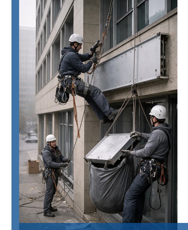 Демонтаж рекламной вывески с высотными работами в Бугульме