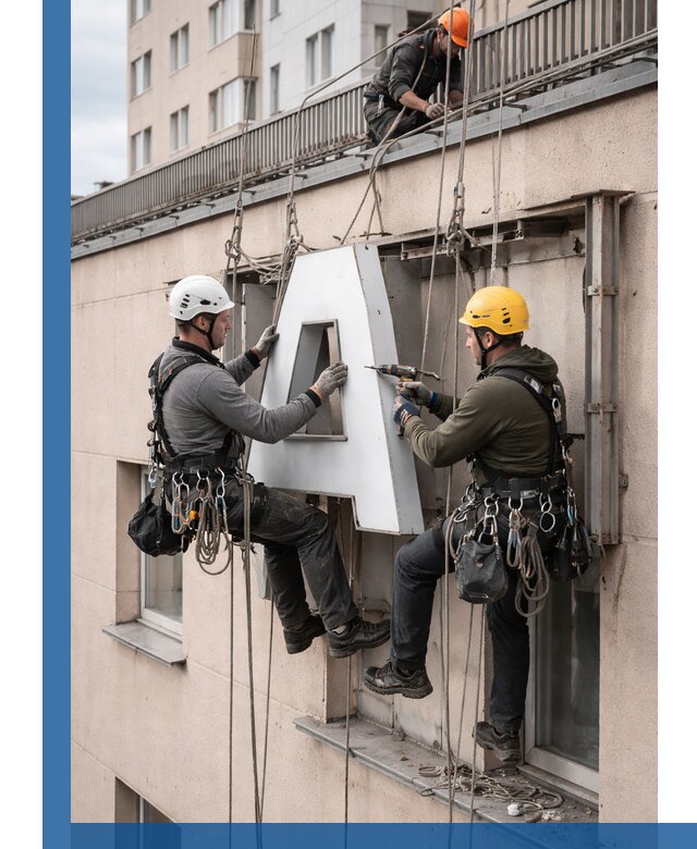 Ремонт и восстановление наружных вывесок на высоте в Бугульме