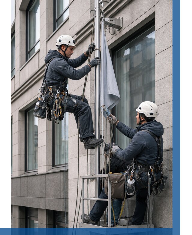 Установка флагов на фасаде в Бугульме от 4549 р. | ВЫСОТНИК-Бгл