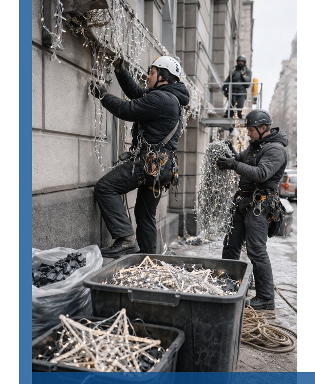 Демонтаж новогоднего оформления и гирлянд в Бугульме