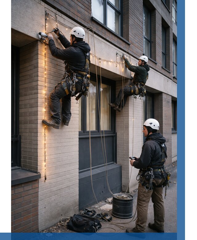 Монтаж гирлянд на фасаде в Бугульме от 3538 р. | ВЫСОТНИК-Бгл