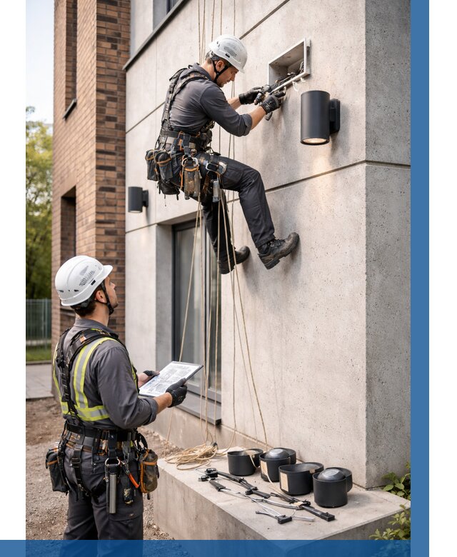 Монтаж фасадного освещения в Бугульме от 2527 р. | ВЫСОТНИК-Бгл