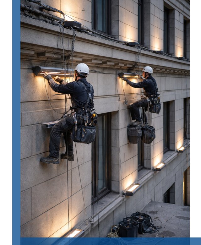 Монтаж архитектурной подсветки фасадов зданий в Бугульме