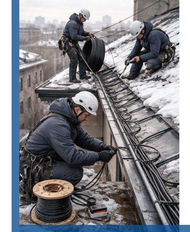 Монтаж греющего кабеля на кровле в Бугульме под ключ