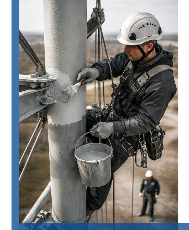 Покраска мачт связи в Бугульме промышленными альпинистами