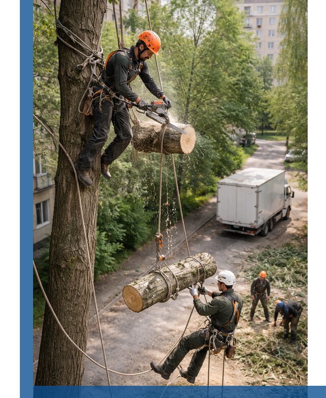 Спил деревьев альпинистами в Бугульме, безопасно и без повреждений