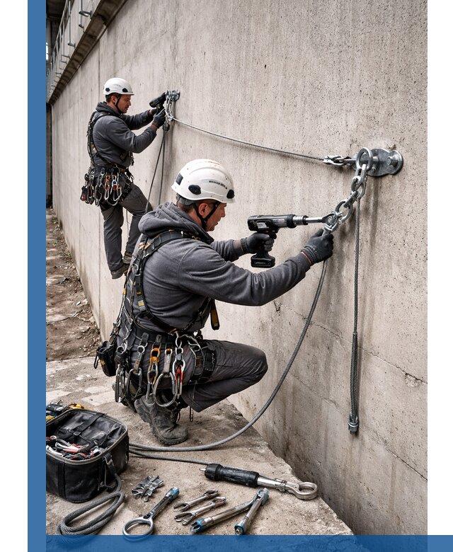 Монтаж анкерных линий высотной безопасности в Бугульме